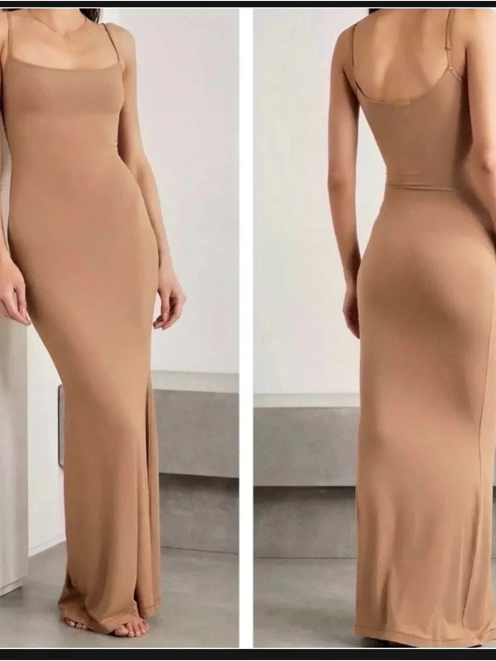 SKIMS Soft Lounge Long Slip Dress Ribbed Brown Small Like New